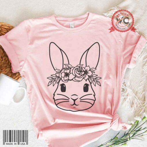 Bunny with flowers shirt, Easter bunny shirt, cute bunny shirt, Easter unisex tee