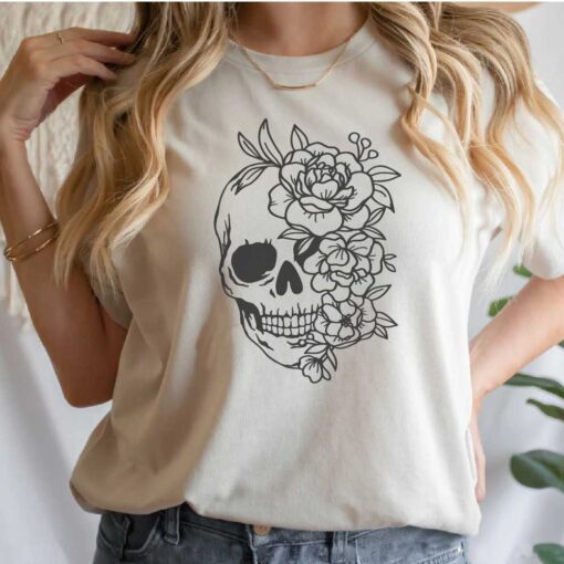Skull floral shirt, Floral Skull shirt, Skull with flowers shirt, Flower Skull shirt, Sugar Skull shirt
