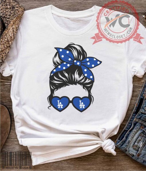 LA Dodgers Messy bun shirt, Dodgers mom Life shirt, Messy Bun Mom Dodgers shirt, Dodgers Baseball shirt