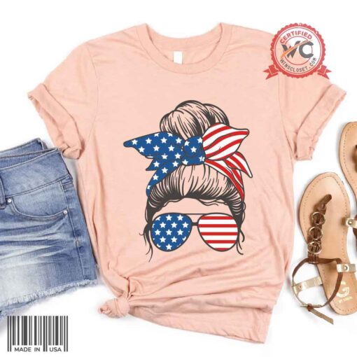 Patriotic Messy bun shirt, 4th of July Messy Bun Hair shirt, Patriotic Mom shirt
