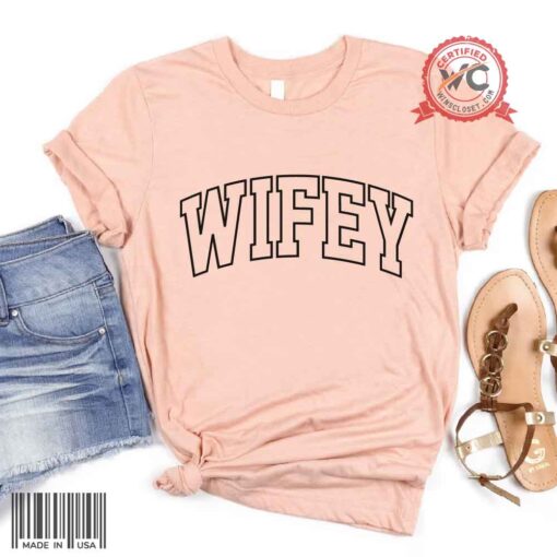 Wifey Varsity shirt, just married shirt, wife life shirt, wife shirt, wifey Short Sleeve Tee