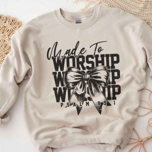 Made To Worship sweatshirt, coquette Bow Christian sweatshirt, Bible Verse sweatshirt